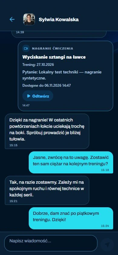 FitBaseGO: rozmowa z trenerem na danych demonstracyjnych